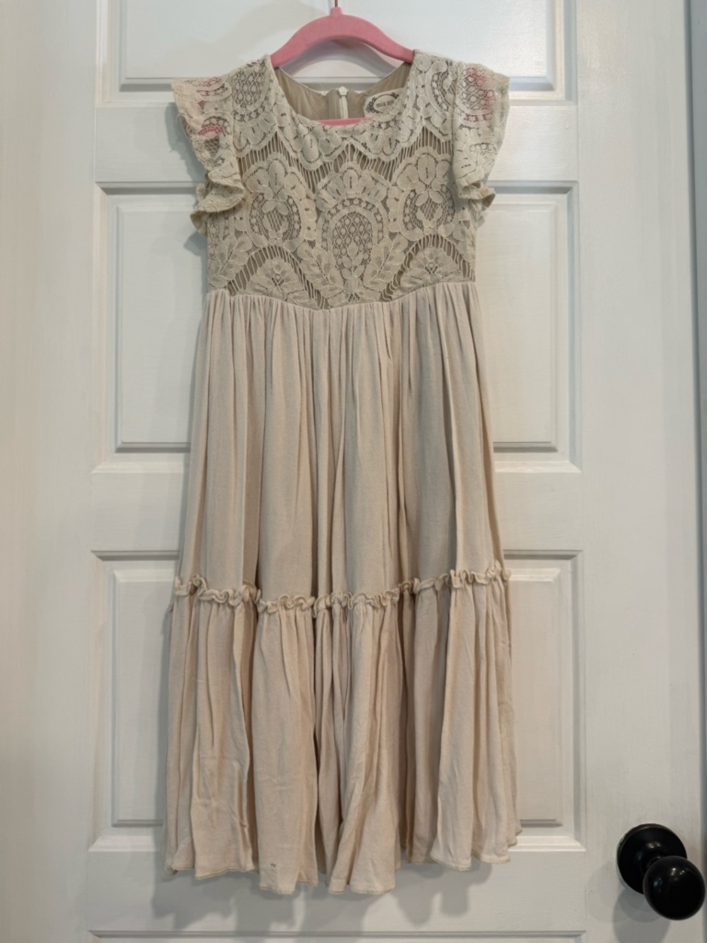 Mia Joy Joyfolie Girls Lace Boho Dress Cream Tiered Maxi Size 3